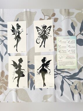 Black Fairy Silhouette Temporary Tattoos - Set of 4